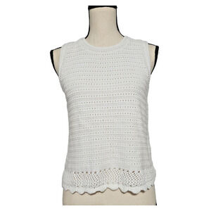 J Crew Top White Crochet Sweater Tank Knit Cotton Boho Cottagecore Size Med